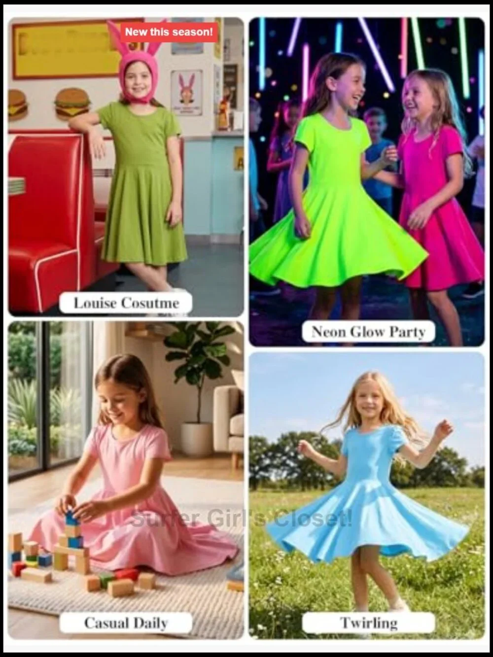 Girls Short Puff Sleeve Dress Summer Casual Knit Swing Skater Dress with Pockets